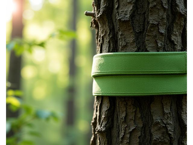 Yoga strap wrapped around a tree trunk, symbolizing flexibility