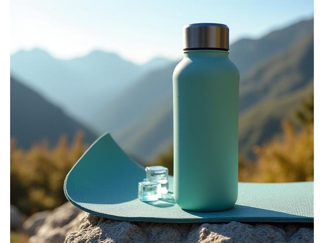 Insulated stainless steel water bottle in a serene outdoor setting